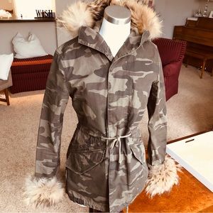 PRPS Fur-Trimmed Camouflage Jacket